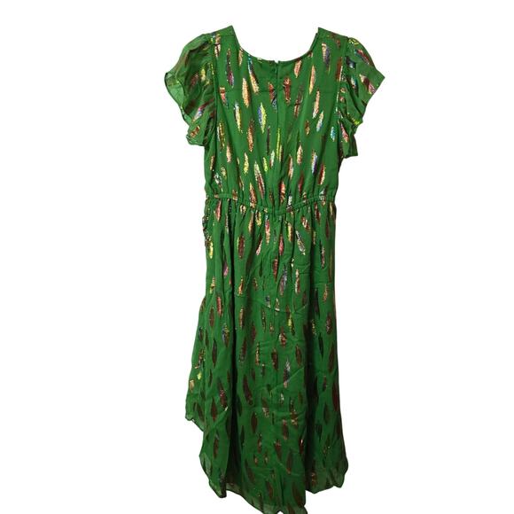 Ciebon Palmina Metallic Leaf Print High-Low Dress in Lime Medium - Picture 4 of 6